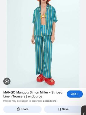 Mango x Simon Miller Striped Wide-Leg Pants in Blue, Yellow & Green